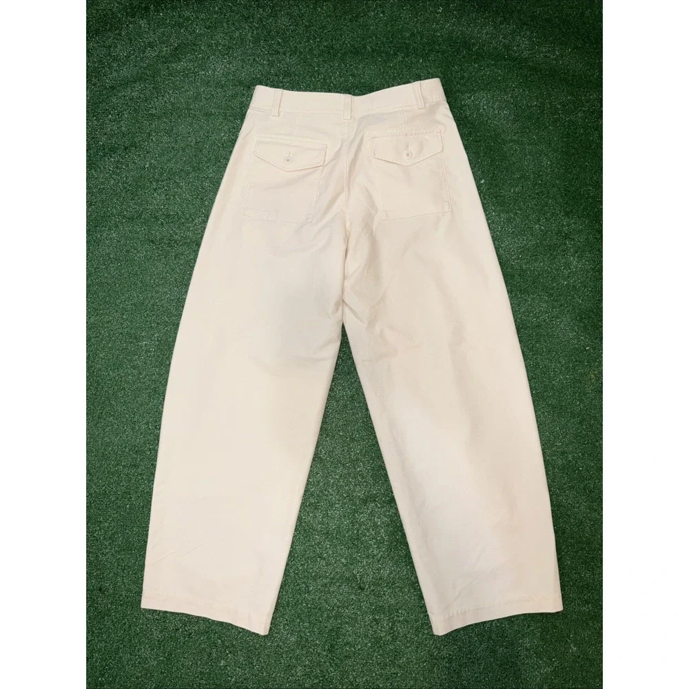 Uniqlo Unisex Barrel Leg Pants High Waist Cream Medium 30in Waist - Picture 5 of 6